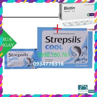 :p Combo Biotin 5mg+ Kẹo ngậm Strepsils ( gói 2 viên ngậm)  💖  :(