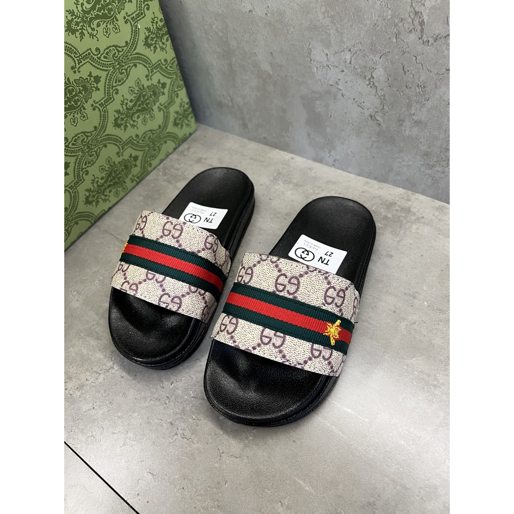 Dép cho bé GC - Dép chống trơn nhầy - Dép quai ngang Gucci đen full sz 26 - 35