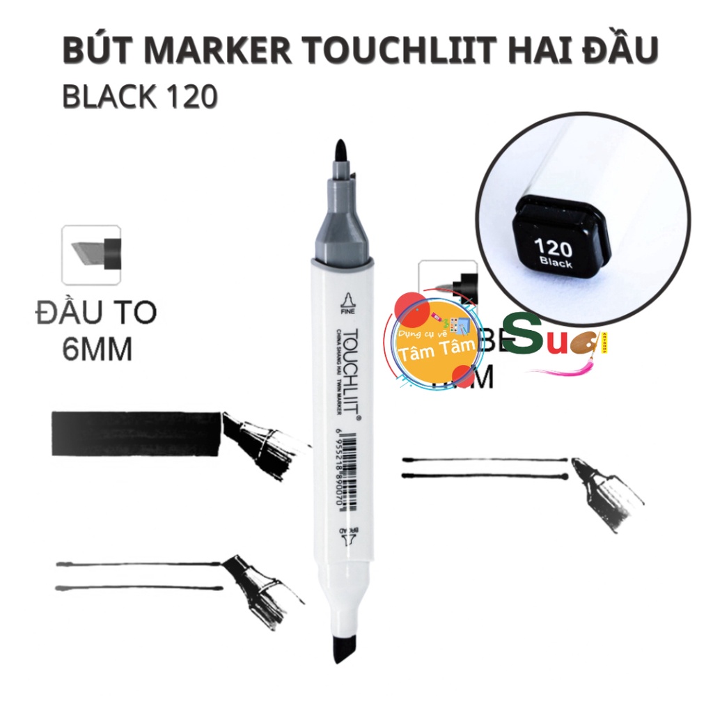 Bút Marker TOUCHLIIT hai đầu - Bút Dạ màu Marker Đen  TOUCHLIIT