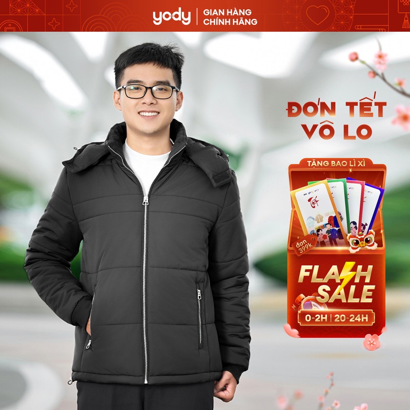 Áo phao vip nam YODY bề mặt mịn, chần bông dày, siêu ấm PVM6003
