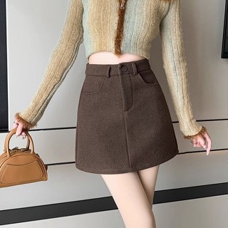 Jiashucheng Chân Váy Len Ngắn Dáng Chữ a Lưng Cao Thời Trang Thu Đông Cho Nữ
