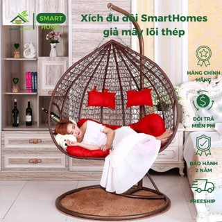 Xích đu đôi SmartHomes giả mây lõi thép cao cấp trang trí ban công và sân vườn