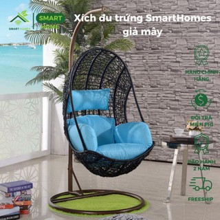 Xích đu trứng SmartHomes giả mây lõi thép cao cấp trang trí ban công và sân vườn, ghế thư giãn