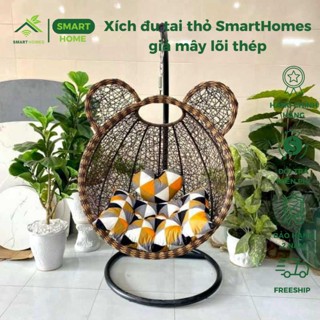 Xích đu tai thỏ SMARTHOMES giả mây lõi thép cao cấp trang trí ban công và sân vườn, ghế thư giãn