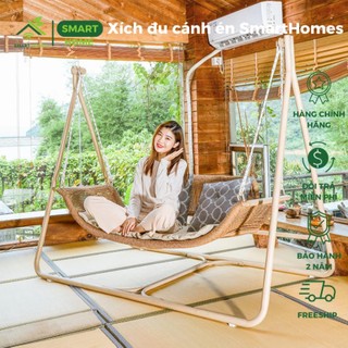 Xích đu cánh én HEALHOMES mây nhựa cao cấp trang trí sân vườn quán cafe sang trọng