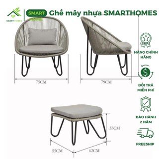 Ghế mây nhựa SMARTHOMES chân vuông cao cấp dùng trang trí ban công sân vườn quán cafe