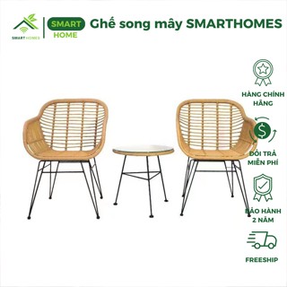 Ghế song mây SMARTHOMES mây nhựa cao cấp dùng decor ban công sân vườn quán cafe