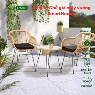 Bộ Bàn Ghế song mây vuông SMARTHOMES giả mây dùng cho phòng khách ban công sân vườn quán cafe