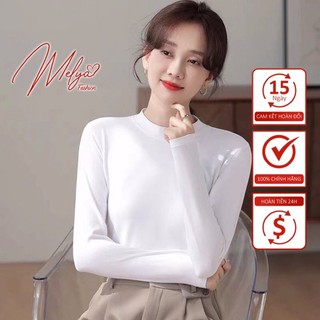 Áo thun nữ tay dài giữ nhiệt lót lông cổ cao 3 phân trơn áo phông chất tăm dẻo lót nỉ cao cấp co giãn chuẩn from
