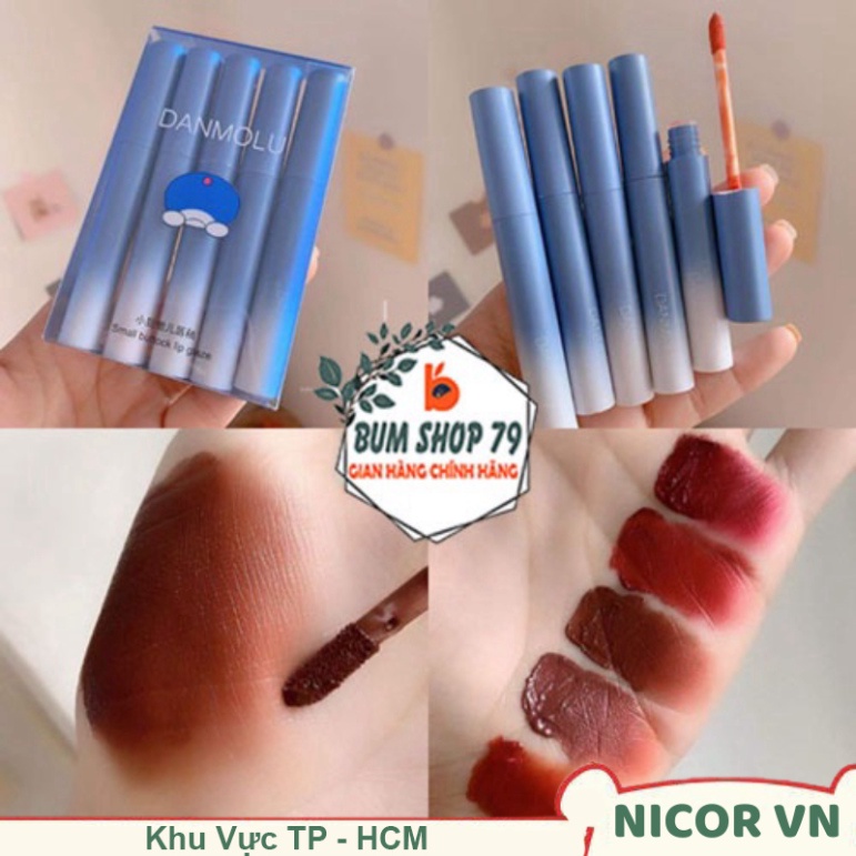 Set 5 cây son kem lì nội địa Trung Danmolu mướt mịn vỏ xanh, Set son nội địa Trung 5 cây màu nhung lì mịn màng cực đẹp