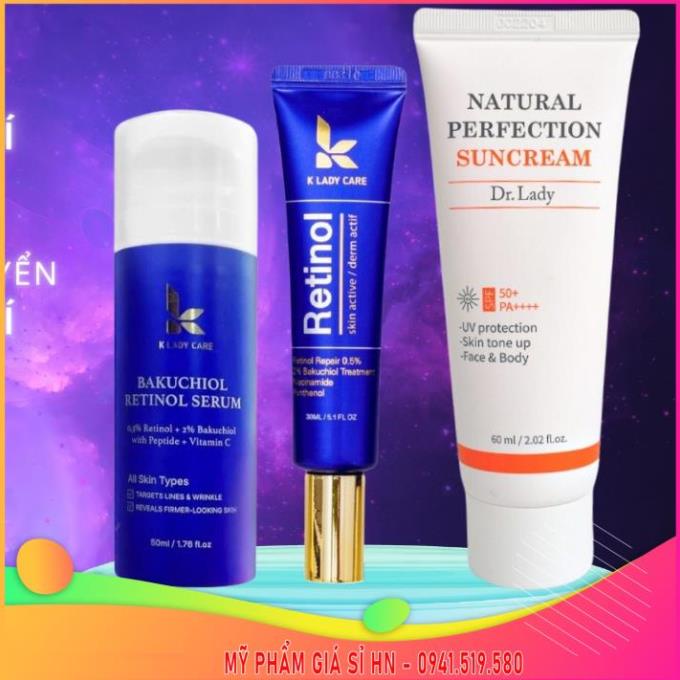 BIG SALE Combo 3 món Kem Dưỡng Serum Retinol K Lady Care, Kem chống nắng Dr.Lady Suncream