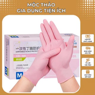Hộp 100 Chiếc Găng Tay Cao Su, Bao Tay Cao Su Màu Hồng Siêu Dai, Đàn Hồi Đầu Ngón Tay Có Nhám Không Bột An Toàn