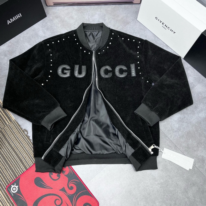 Áo Khoác Bomber Gucci Đính Đá Chất Nỉ Nhung Cao Cấp Logo Thêu Da - Áo Khoác Bomber Nam Nữ Phong Cách Hàn Quốc Hot Trend
