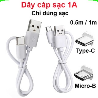 Dây cáp sạc USB màu trắng Micro/ type C - Chỉ sạc hoặc sạc + truyền dữ liệu