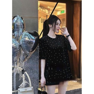 Áo nhung đính đá kim sa unisex form rộng dấu quần hot