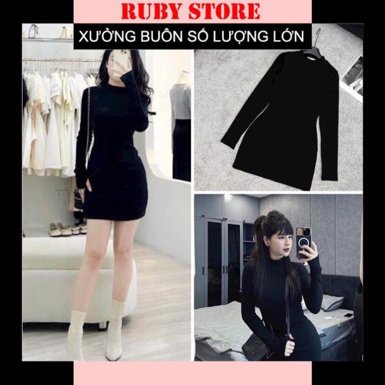 Váy Body Cổ Cao Xỏ Ngón Chất Thun Tăm Ôm Body Tôn Dáng Xinh Xắn
