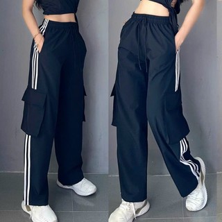 Quần Jogger Quần Suông Phối Túi Thể Thao Nữ Phối Sọc Thể Thao Tập Gym Yoga Aerobic Cầu Lông Đi Chơi