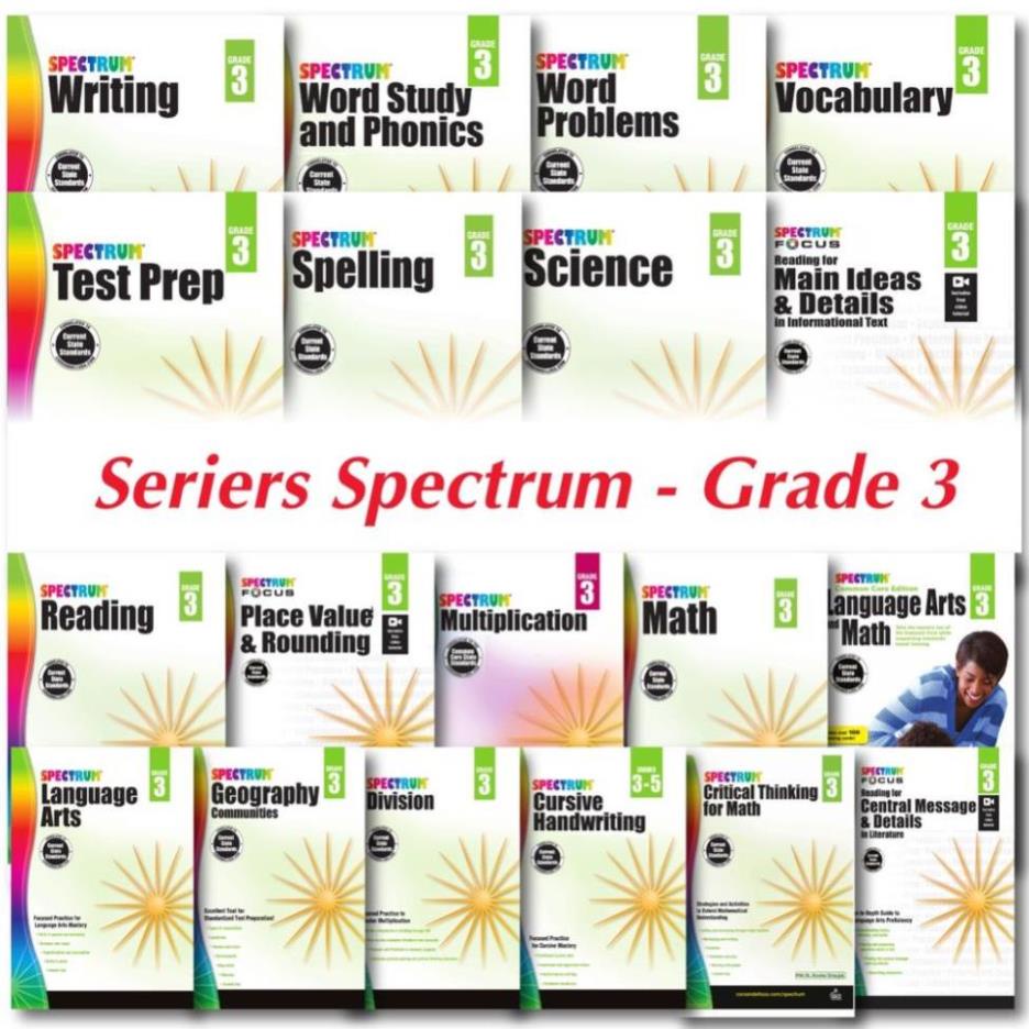 [ Combo Grade 3 ] Spectrum: Math, Reading, Writing, Geography, Language Art, Division,...