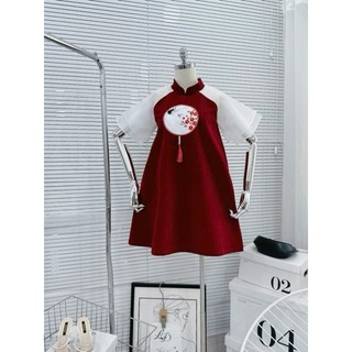 ĐẦM CỔ TÀU NHUNG LÌ FORM A LOGO 🧧40-70KG🧧 BIGSIZE BABYDOLL TẾT MAI HẠC TAY TƠ TRẮNG 2 TẦNG ĐEN ĐỎ LOGO