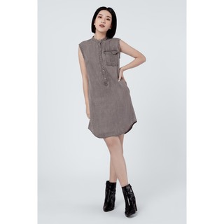 Đầm Nữ Cổ Trụ, Xám Khói. Smokey Grey Sleeveless Dress - 121WD2124B1030