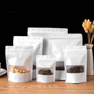 Siêu sale túi ziplock, túi mờ cửa sổ trắng giấy kraft tự đứng, túi đóng gói thực phẩm