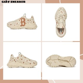 Giày thể thao nam nữ tăng chiều cao mlb bigball chunky saffiano diamond monogram boston red sox mlb chữ b nâu