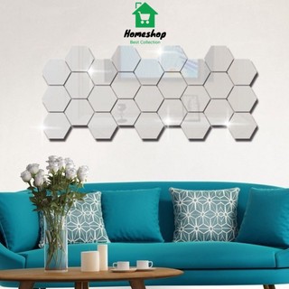 PVN60341 Gương dán tường acrylic 3D hình lục giác