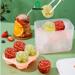 PVN44015 Khuôn Silicone Làm Đá, Khay Đá Viên Hình Hoa Hồng Kèm Nắp Đậy Dễ Tháo Gỡ