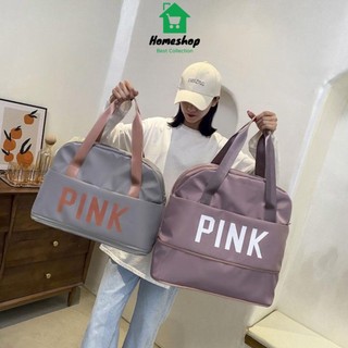 PVN45567 Túi xách du lịch cỡ lớn 2 tầng pink, túi du lịch đa năng nam nữ đựng quần áo mỹ phẩm