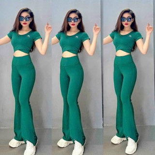 Bộ Đồ Tập Thể Thao Nữ Áo Croptop Quần Loe Tập Gym Yoga Aerobic Đi Chơi Cao Cấp Nhiều Màu