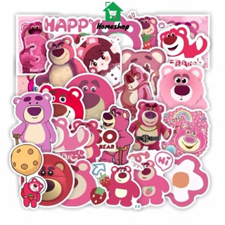 PVN61318 Combo 50 miếng Sticker Gấu Dâu LOTSO Hồng Siêu Dễ Thương