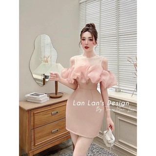 Đầm tiểu thư phối lưới trễ vai SM