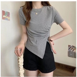 Áo thun nữ vạt lệch rúm eo đủ size 40kg-120kg co giãn tôn dáng siêu xinh