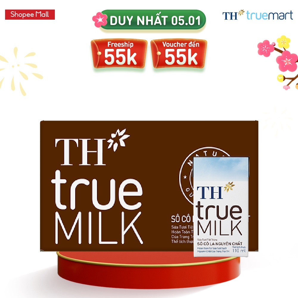 Thùng 48 hộp sữa tươi tiệt trùng sôcôla nguyên chất TH True Milk 110ml 