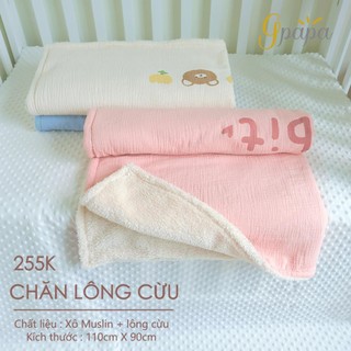 Chăn Lông Cừu Gpapa Chất Liệu Xô Muslin và Lông Cừu kích thước 110*90cm cực mềm mại, ấm áp
