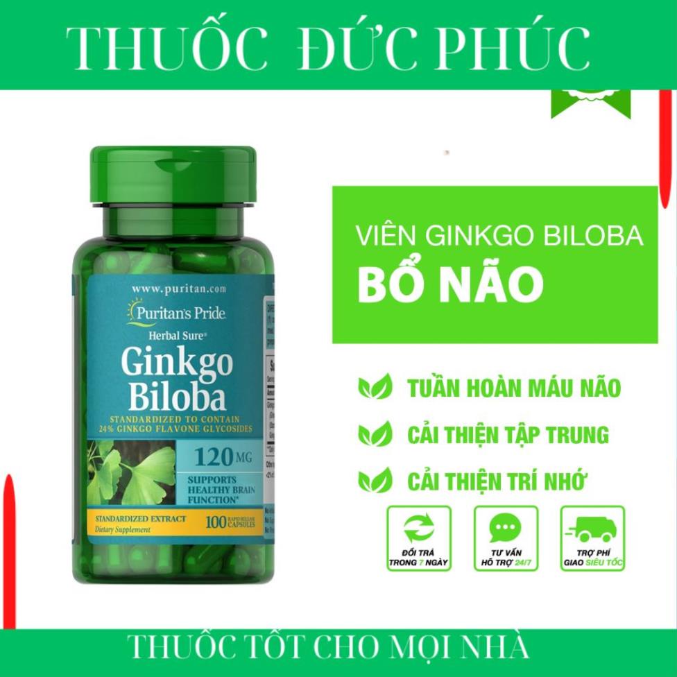 Viên Uống Bổ Não Puritan's Pride Ginkgo Biloba 120mg 100 Viên Hàng Mỹ