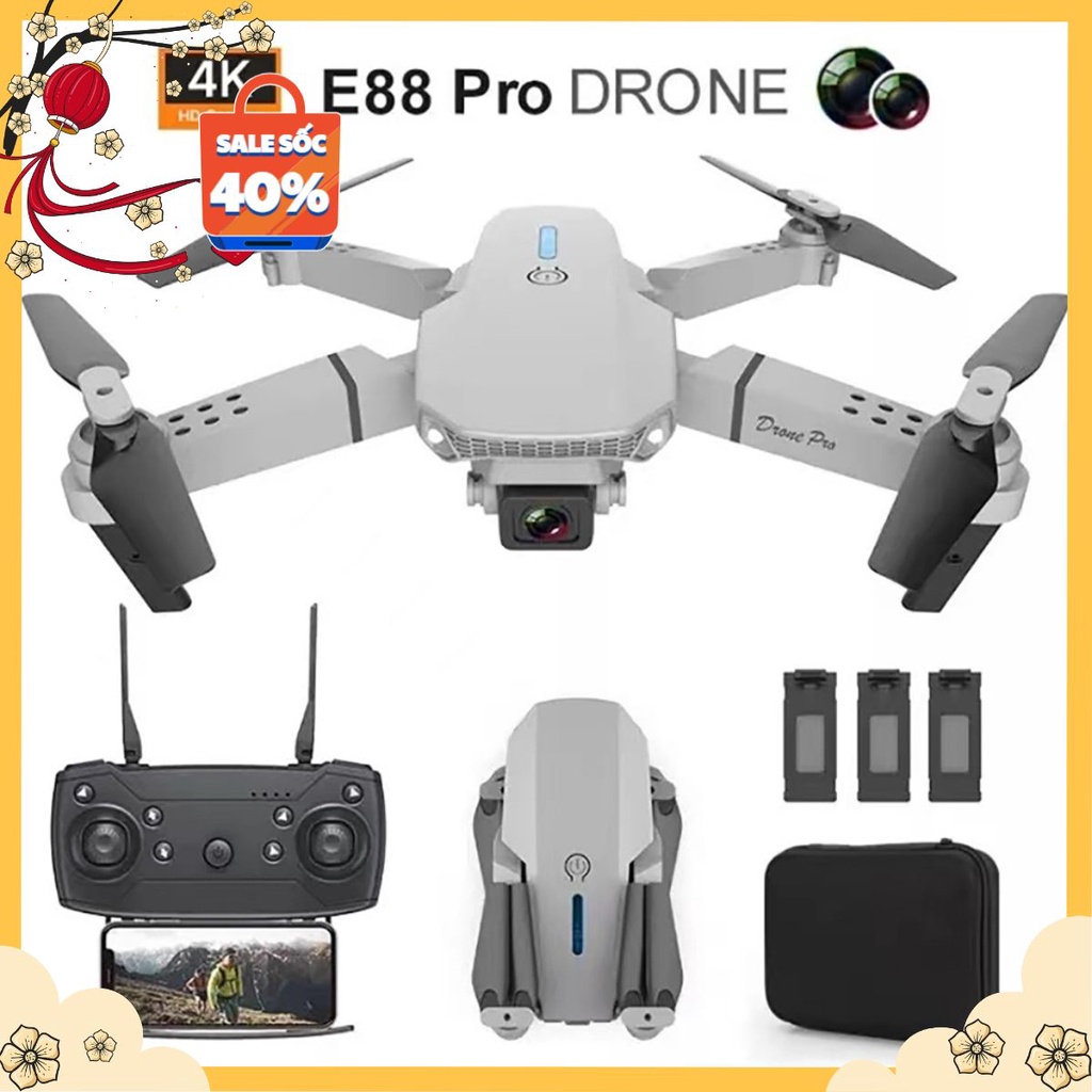 MAXFACTOR【Có 3 pin】Camera wifi Máy bay điều khiển từ xa E88Pro Drone camera mini máy bay không người lái máy ảnhTặngÔtô)