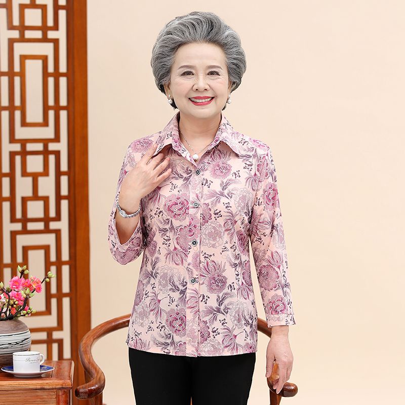 Áo sơ mi mùa hè cho phụ nữ trung niên và người già 60 70 tuổi, bộ đồ bà ngoại quần áo xuân thu
