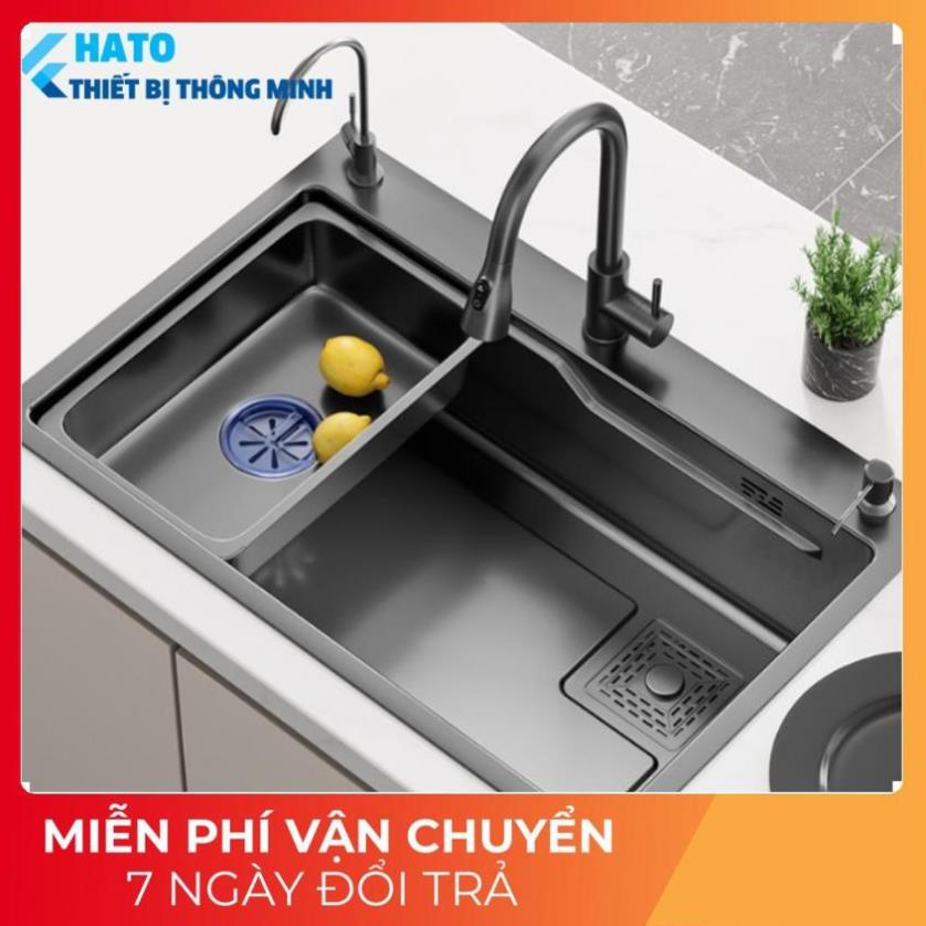Chậu Rửa Bát 1 Hố Hato Inox 304 Kích Thước 75*45cm, Bồn Rửa Chén 1 Ngăn Lớn Nano Chống Xước Kèm Chậu