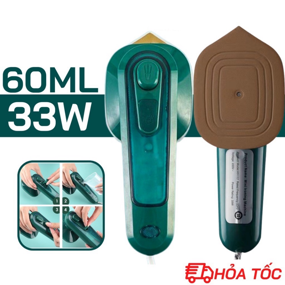Bàn ủi hơi nước du lịch, bàn là hơi nước cầm tay mini công suất 33w dung tích bình nước 60ml nhỏ gọn, bảo hành 12 tháng
