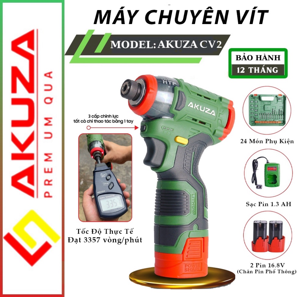 Máy khoan bắt vít , Máy bắn vít pin Akuza CV2  C62 máy pin bắn vít