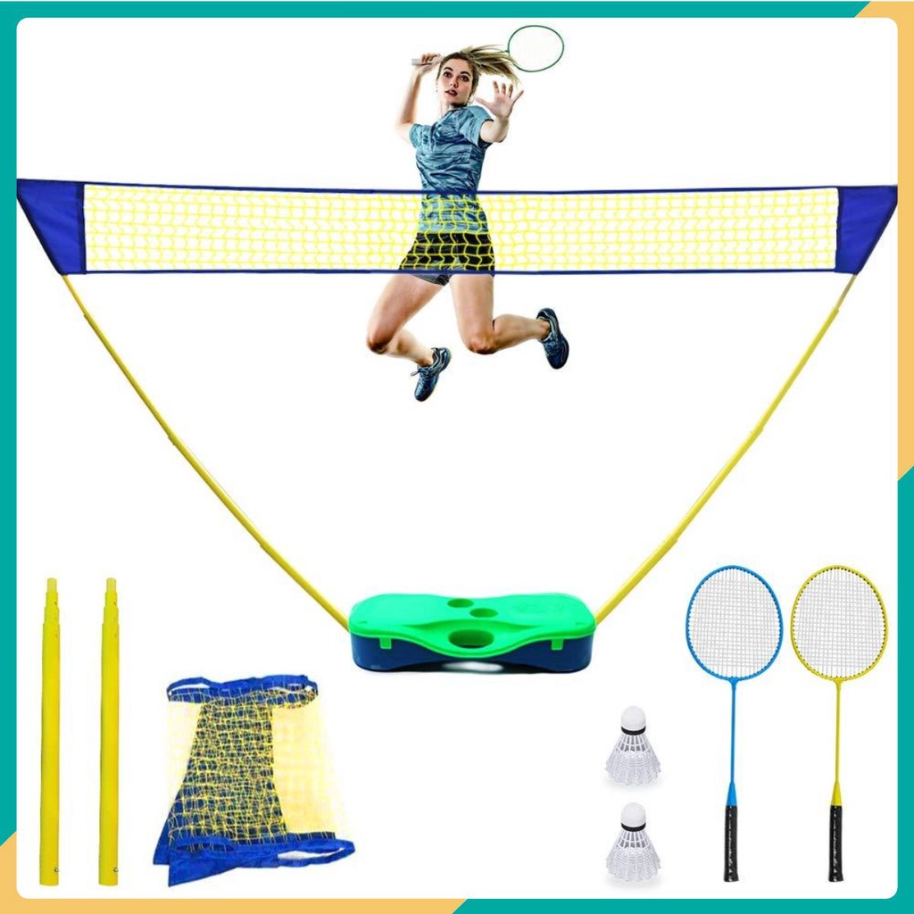 Bộ Chơi Cầu Lông Di Động ANGEL WINGS Badminton Net FullSet Cao Cấp lưới 3m Hanrui VN 3kg Metro Tech