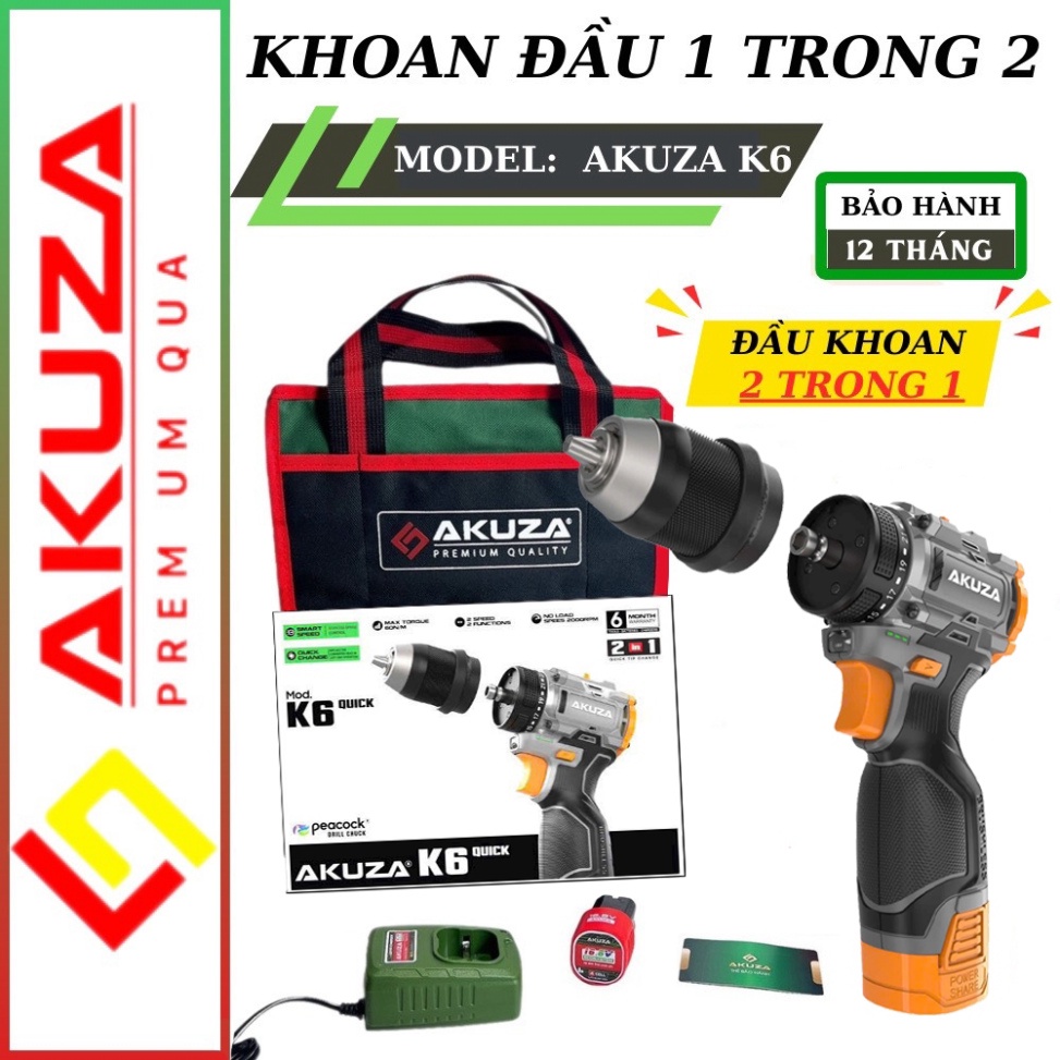 Khoan pin không chổi than, Máy khoan pin Akuza K6 C29 Máy khoan 3 chức năng