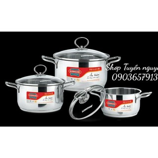 Bộ nồi inox 5 đáy sunhouse kích thước 16/20/24 cm