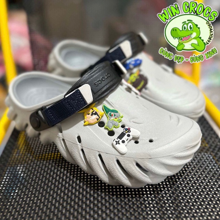 |CHÍNH HÃNG| Dép ECHO CROCS XÁM TRẮNG nam nữ unisex,lỗi nhỏ đã xử lý,Tặng kèm 10 Sticker - Win CrocsQ - Hàng mới về