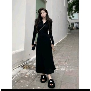 đầm xòe phối khuy tay dài bigsize 40-120kg sang chảnh tiệc tôn dáng