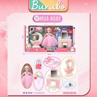 Đồ chơi búp bê kèm phụ kiện, hộp đồ chơi búp bê và bàn trang điểm, đồ chơi búp bê công chúa cho bé yêu - burubo.store .