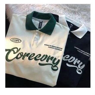 Áo thun polo tay lỡ unisex chất cotton cá sấu mềm mát, thêu chữ CORECURY