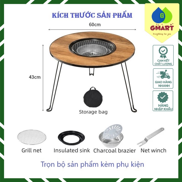 🇬 Mart - Bàn nướng ngoài trời Barbecue Table for Outdoor Backyard Picnic Home