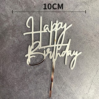 Topper mica HPBD chữ thường dài bạc